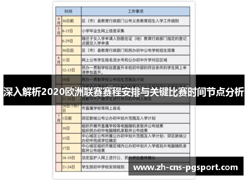 深入解析2020欧洲联赛赛程安排与关键比赛时间节点分析 深入解析2020欧洲联赛赛程安排与关键比赛时间节点分析